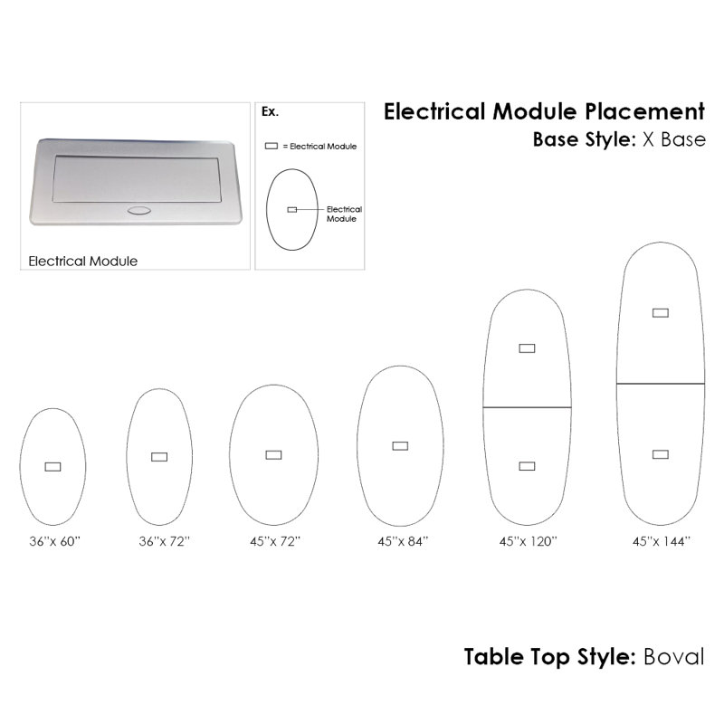 Table de conférence ovale pour bateau avec module d'alimentation et de données, Blanc, L 72 po x l 36 po