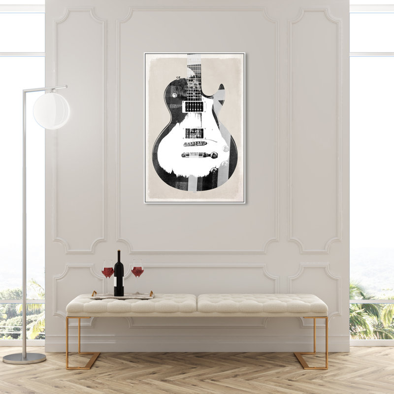 Guitare - impression, H 45 po x l 30 po, Cadre blanc