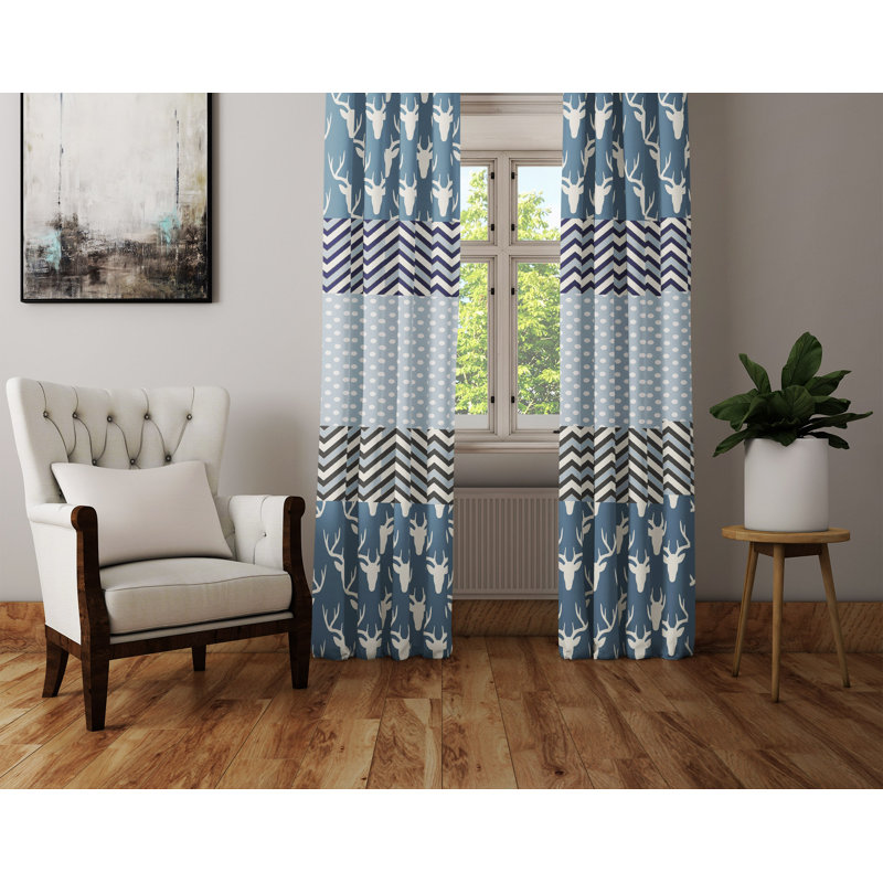 Panneaux de rideaux semi-transparents, Bleu / blanc, l 56 po x L 78 po