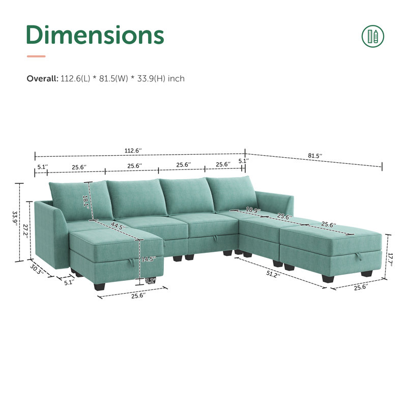 Modular Sectional Sofa U Shaped Couch Reversible Sofa Couch With Storage Seat, Blue Polyester