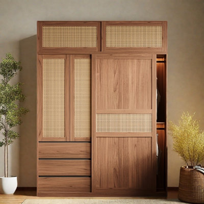 Garde-robe coulissante simple et élégante en osier
