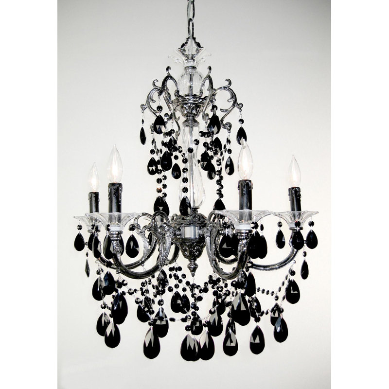 Lustree 6 lumières façon bougie/classique Fabry, Perle champagne, Noir crystalique