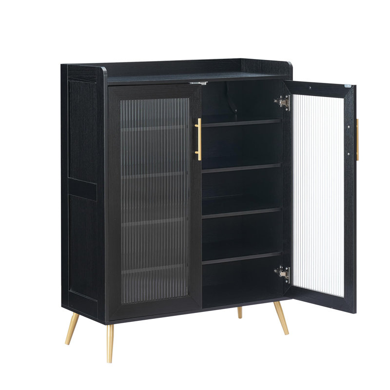 Shoe Cabinet, 5-Tier Shoe Storage Cabinet with Glass Doors, Shoes Organizer for Entryway, Hallway and Living Room, Black