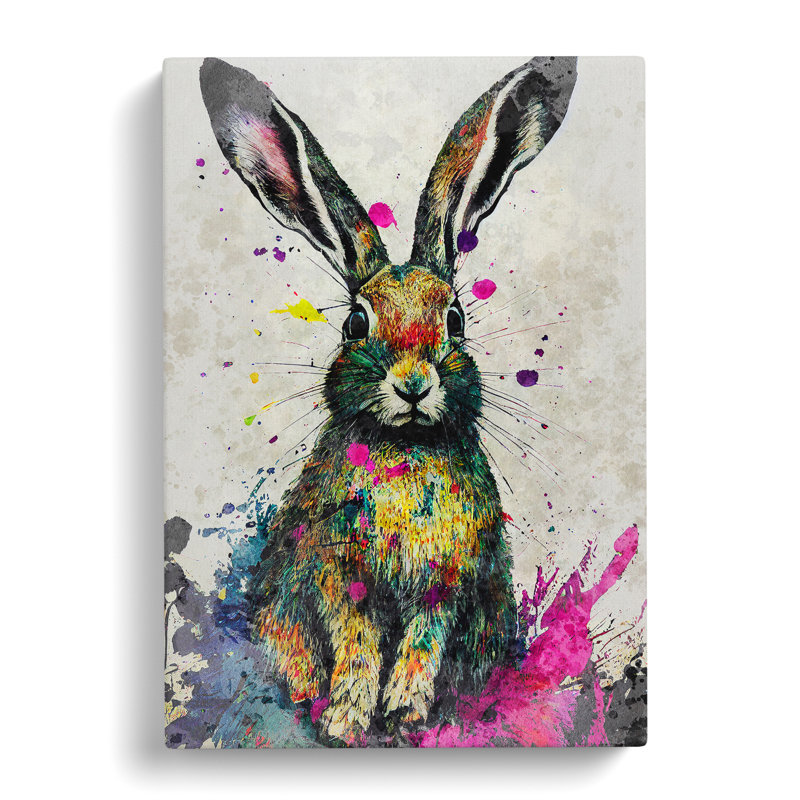 XC1022-1647X Colourful Watercolour Hare No.3 - Wrapped Canvas Print, 50cm H x 35cm W x 3cm D