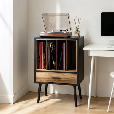 Record Player Stand with Vinyl Record Storage, Turntable Stand with Cabinet Holds 180 Albums for Living Room