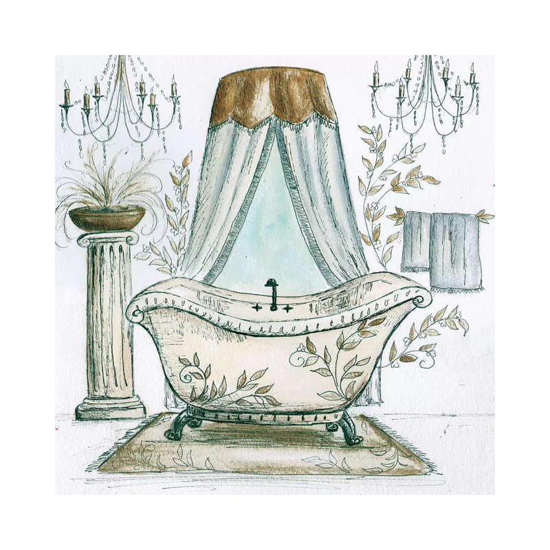 «French Bath Sketch I» par Tre Sorelle Studios - impression sur toile tendue, H 12 po x l 12 po x P 0,75 po