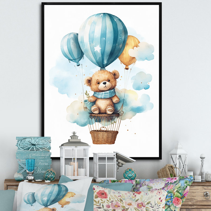 «Nursery Bear Cub Children Dreams II», H 44 po x l 34 po x P 1,5 po, Cadre flottant noir