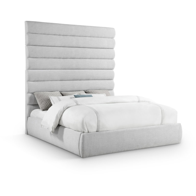 Adam Linen Textured Fabric Bed, King, Grey Linen Textured Fabric