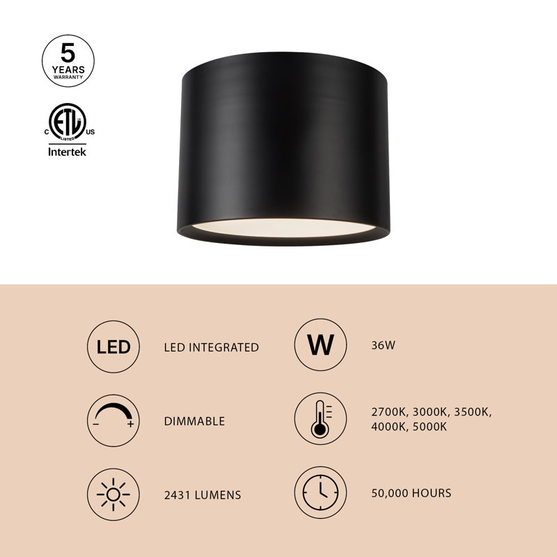 Uma 15-in Black dimmable LED Semi-Flush Mount, Matte Black