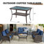 Table basse d'extérieur en osier de patio brun avec plateau en verre-497723401-497723400
