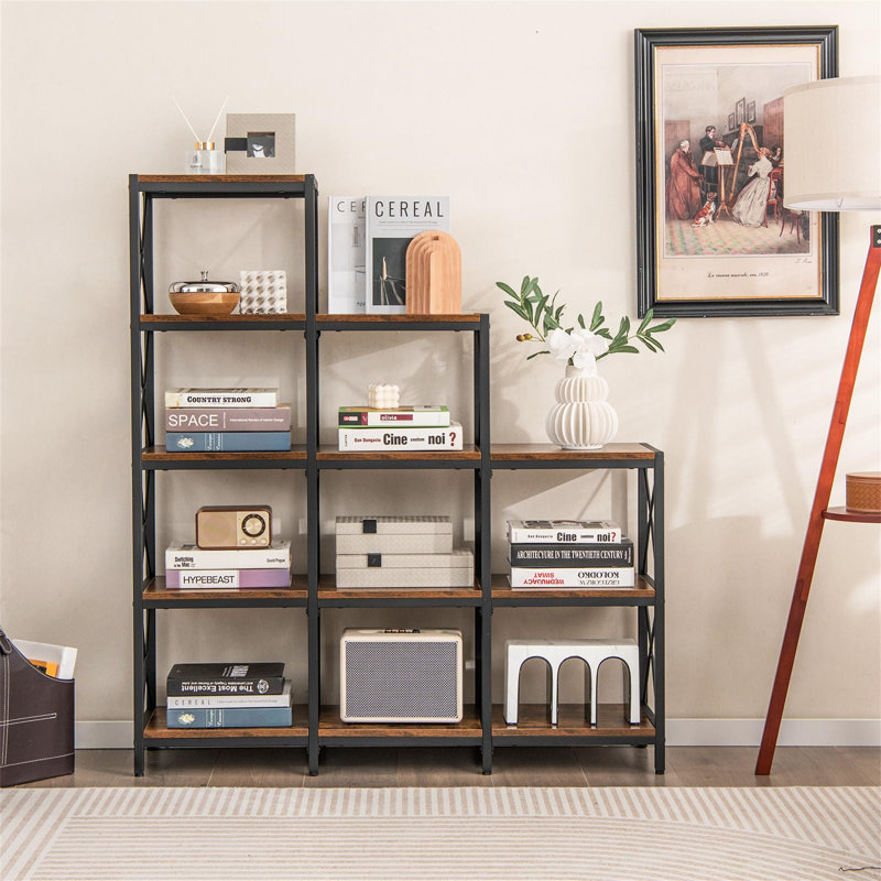 Aniah 130cm H x 115cm W Metal Step Bookcase