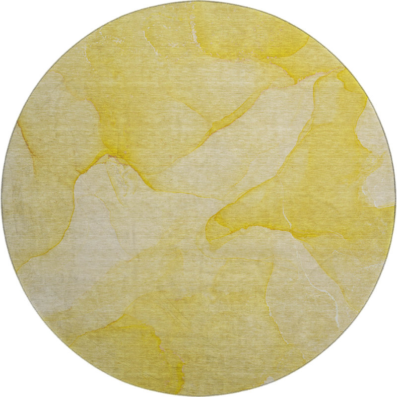 Premium Machine Washable Cerrito AMF509 Gold Rug, Round 8'