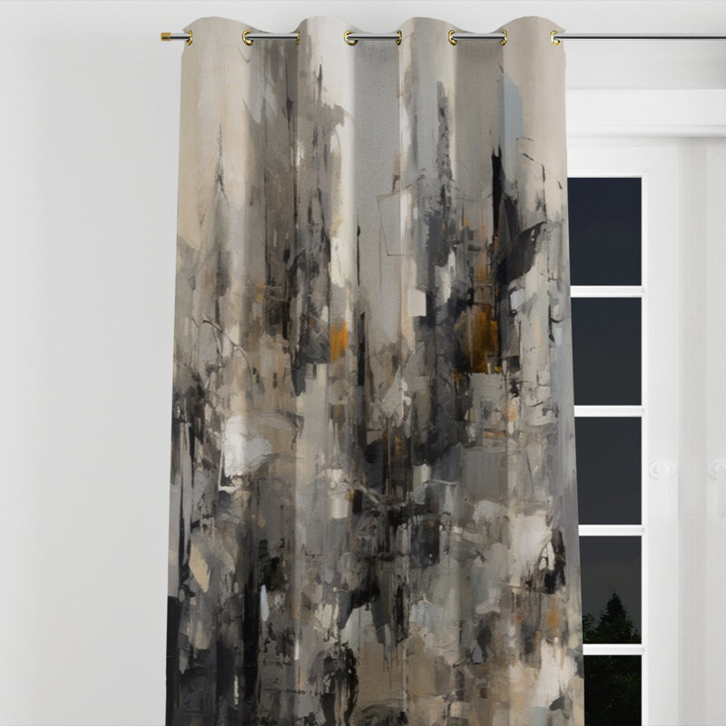 Osciel - Abstract Grommet Curtain - Velvet Room Darkening - 1 panel, 52" W x 84" L, Golden Grommets