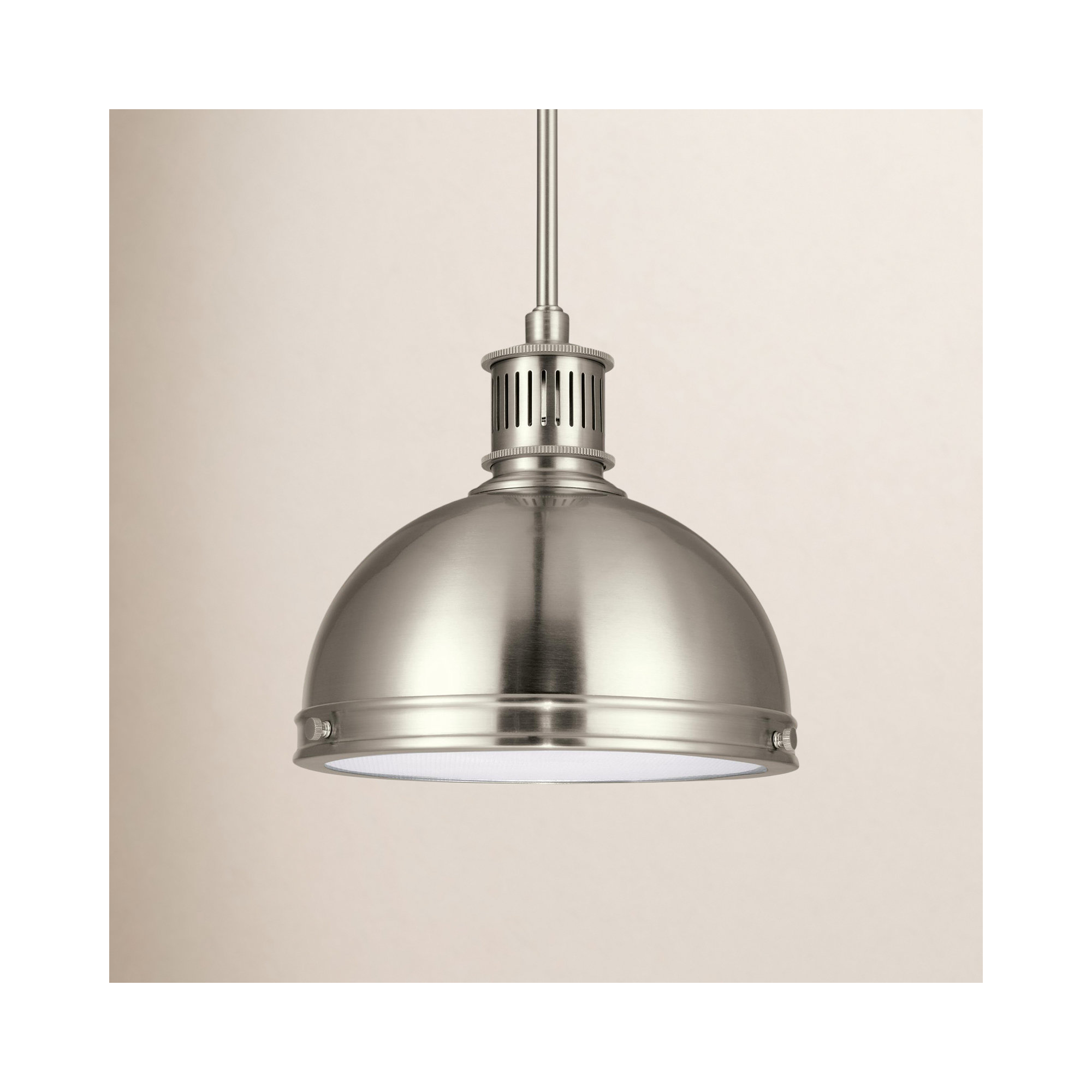 Single Light Glass Dimmable Pendant, Brushed Nickel, No
