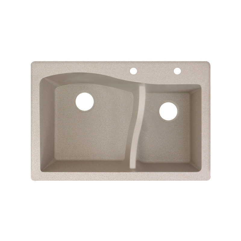 Aversa 33'' L Double Bowl Granite Kitchen Sink, Cafe Latte, 2-BD Hole