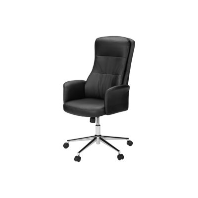 Office Chair, Swivel, Adjustable Height, Armrests, Ergonomic, Work, Black Leather Look, Chrome Metal, Contemporary, Modern