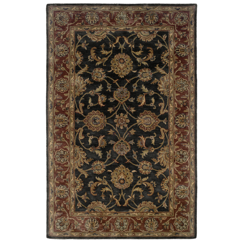 Tapis oriental gris anthracite / rouille en laine touffeté à la main Rhea, Rectangle 3 pi 6 po x 5 pi 6 po
