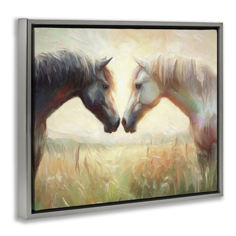 Art mural en toile Sunlit Horse pair par Ramona Murdock, H 17 po x l 21 po, Cadre flottant orme Montalcino
