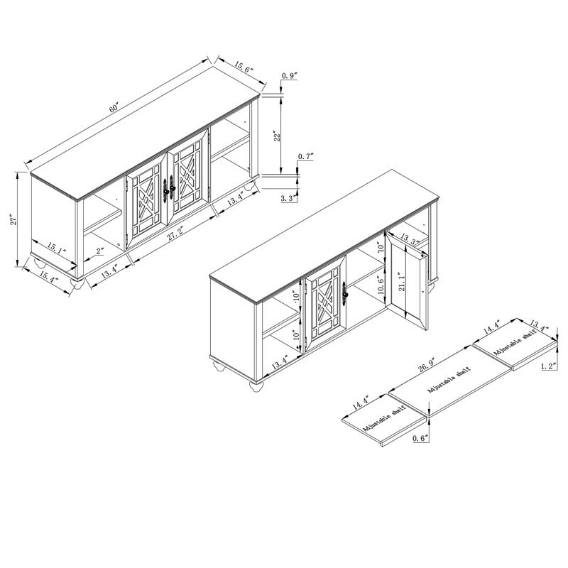 Dzeneta 60 in. TV Stand Fits TVs up to 65 in. with Open Storage, Navy