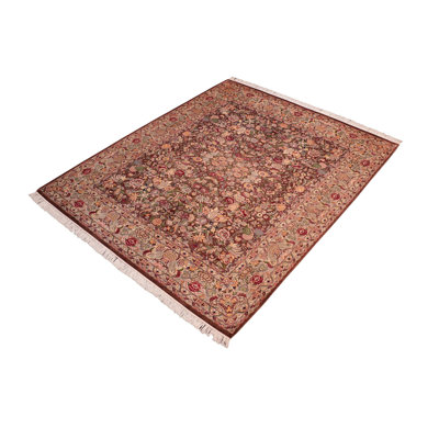 Tapis brun / rouge / vert en laine noué à la main à motif oriental 8 pi 2 po x 10 pi 6 po Ozoda