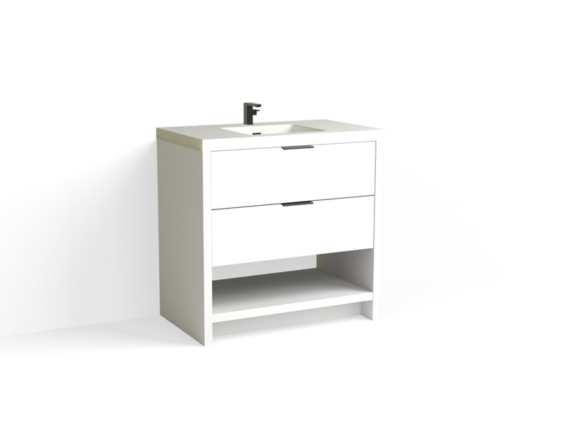 Vue 36" W Freestanding Single Bathroom Vanity, Matte White/Single, Matte Black, White Nanomatte