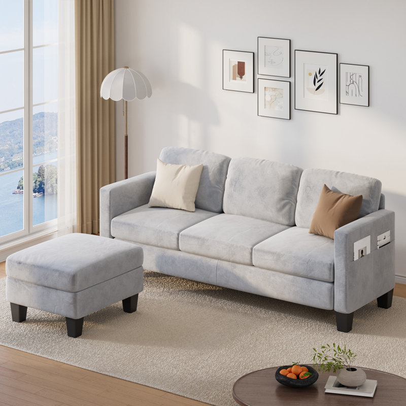 67" Velvet Upholstered Sofa L-Shaped Sofa Modular Sofa With Storage Reversible Ottoman for Livingroom Bedroom and Small Space