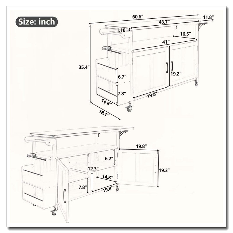 Îlot de cuisine pliable pour l'extérieur avec chariot verrouillable, Espresso, gris