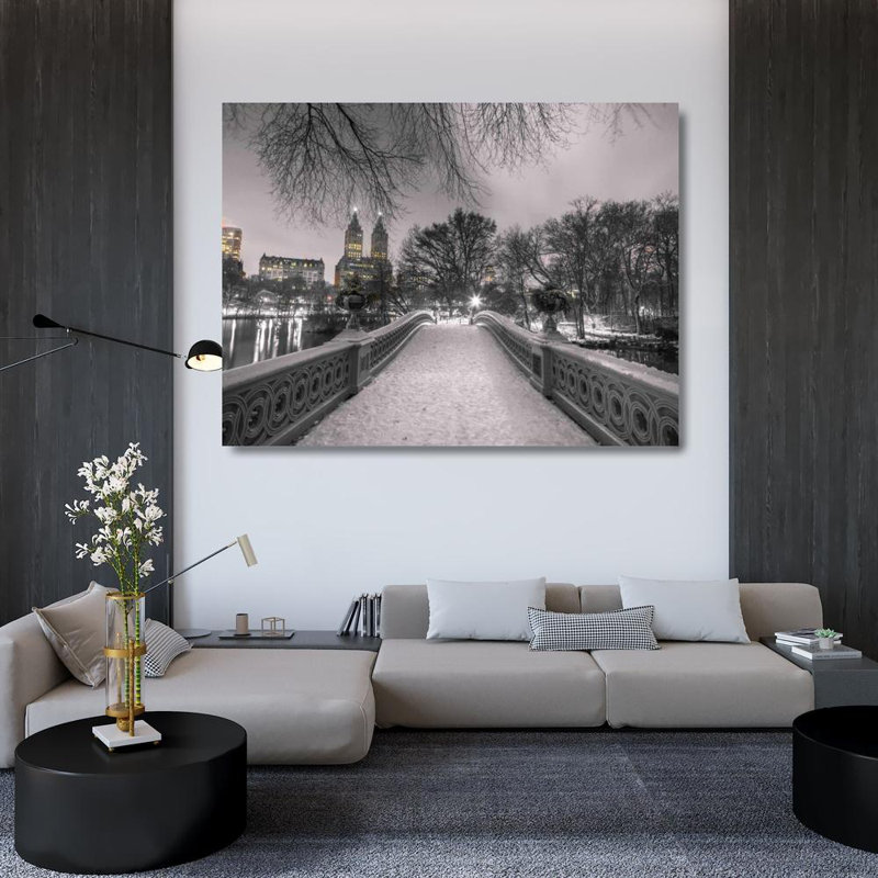 Frank, Assaf, reproduction d'art sur toile tendue: Central Park Bow Bridge avec Manhattan, New York, H 36 po x l 47 po