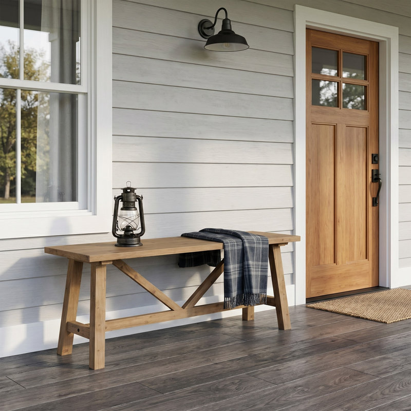  Fawaka 43"W Farmhouse Small & Short Solid Wood Bench,Natural Color, Nature Wood