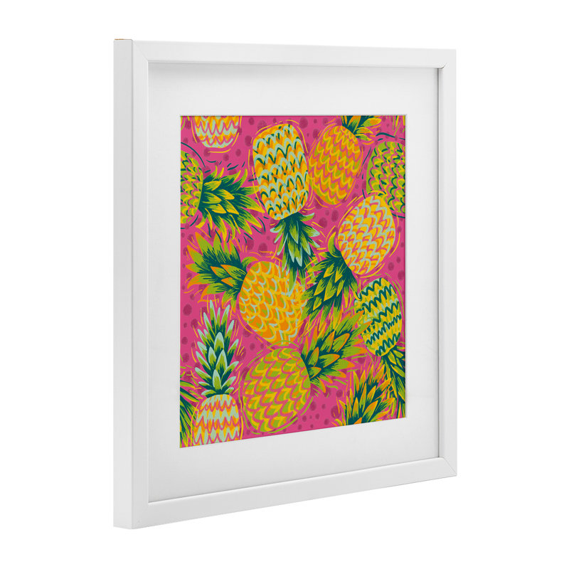 Ananas tropical sur pois mauves, reproduction sous verre, conception de Jilly Jack Designs, H 13 po x l 13 po