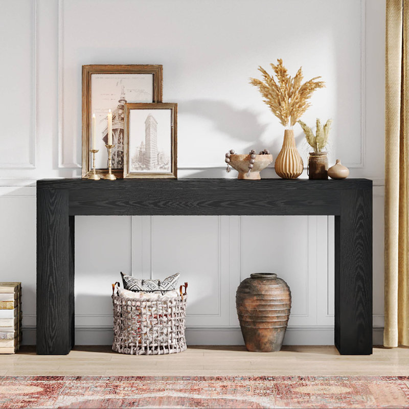 59-Inch Console Table, Wooden Rectangular Sofa Table Behind The Couch, Black