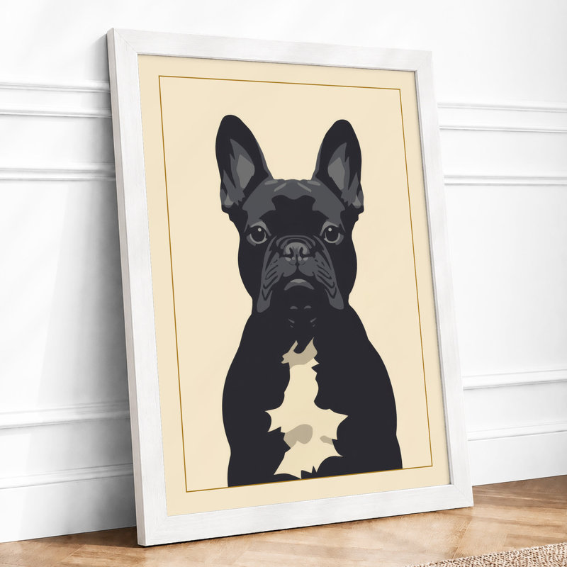 Sitting Bulldog Minimalist - Print, A2 - 59.4 x 42.0 cm, White