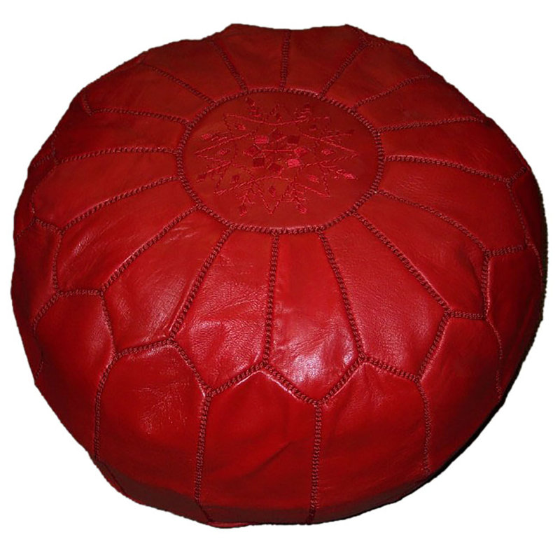 Pouf rond fait main en cuir marocain Aviles, Cuir véritable rouge