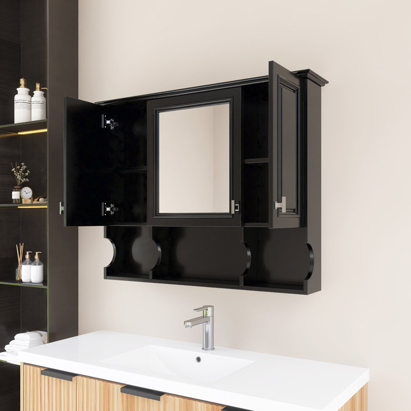 Armoire à pharmacie murale 35 po x 28 po avec miroir, Noir, noir, noir, noir