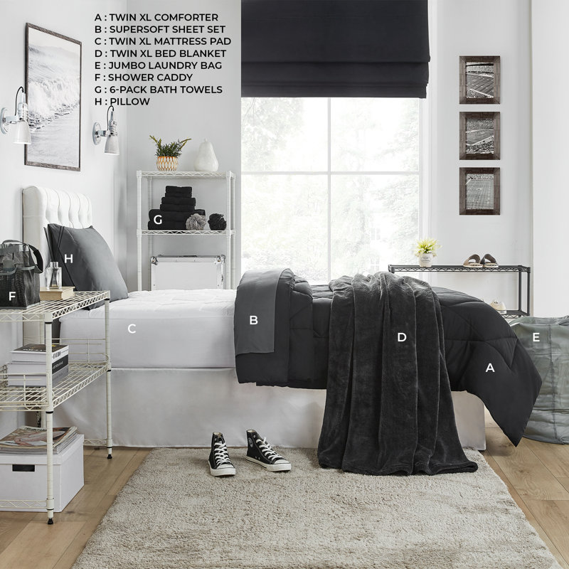 Black Twin Microfiber Reversible Bedding Set