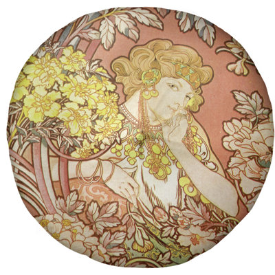 Coussin de plancher alphonse mucha femme entre les fleurs