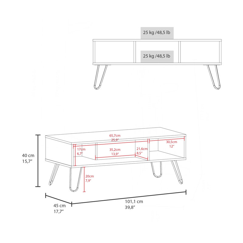 Table basse fumée avec 2 tablettes