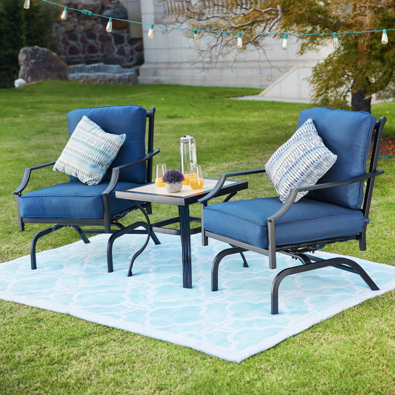 Ensemble de conversation avec coussins 3 pièces Strawn, bleu