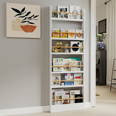 6-Tier Slim Behind-the-Door Bookshelf, 4" Deep Freestanding Narrow Storage Rack for Living Room Bedroom Study