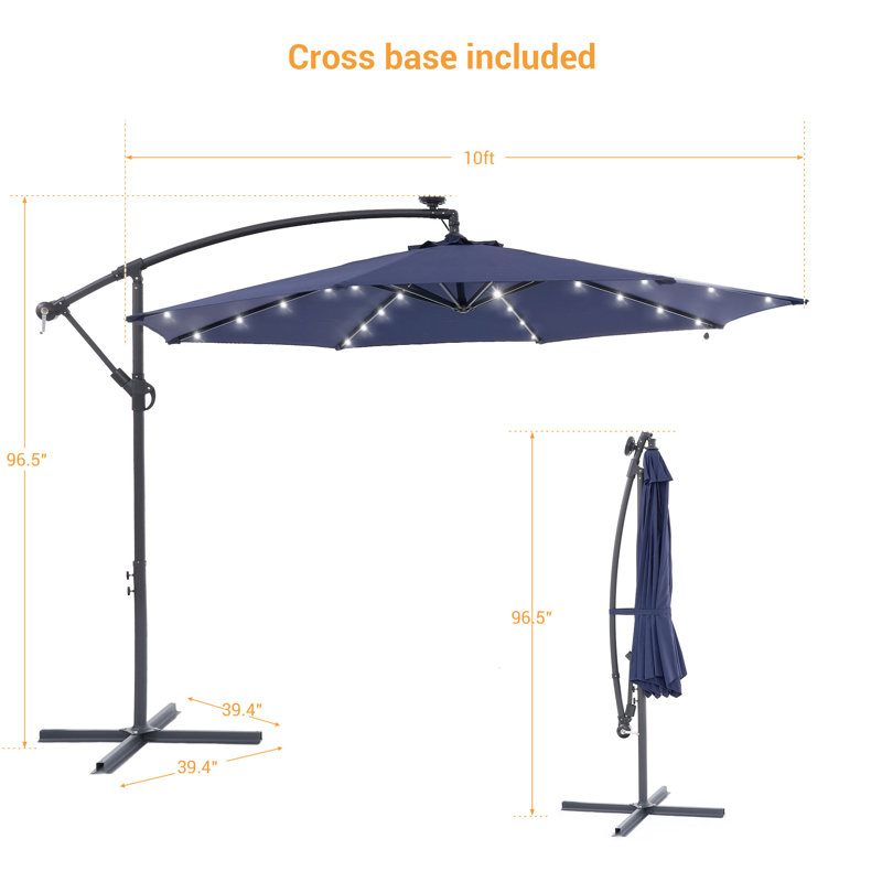 Dannii-Leigh 120'' Lighted Cantilever Umbrella, Navy Blue