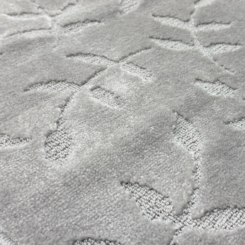 Antibacterial Soft Pile Anti Slip Smoke White Leaves Rug, Runner 2'2" x 35'