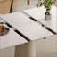 Ensemble de table de salle à manger rétractable Rock Slab, table moderne extensible 7 pièces avec 6 pieds en bois et base revêtue de cuir, ensemble de cuisine compact pour petits appartements-1563686931