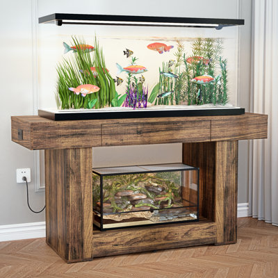 Support d'aquarium de 55 à 75 gallons, table de réservoir double avec prises de courant et panneau en MDF robuste USB et cadre en métal pouvant contenir 2 réservoirs pour poissons, tortues, reptiles, terrariums d'amphibiens, style campagnard (rustique)