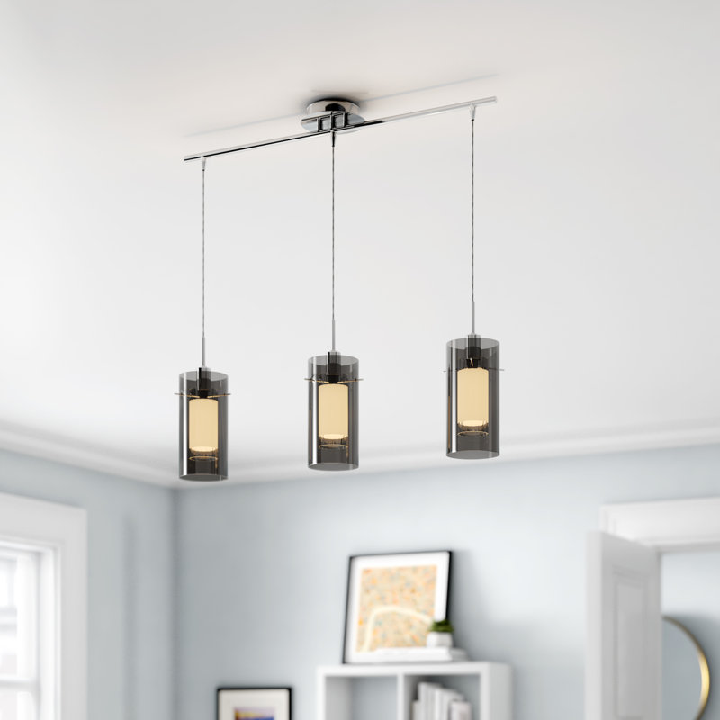 Luminaire suspendu pour îlot de cuisine 3 lumières Araceli, Fumée
