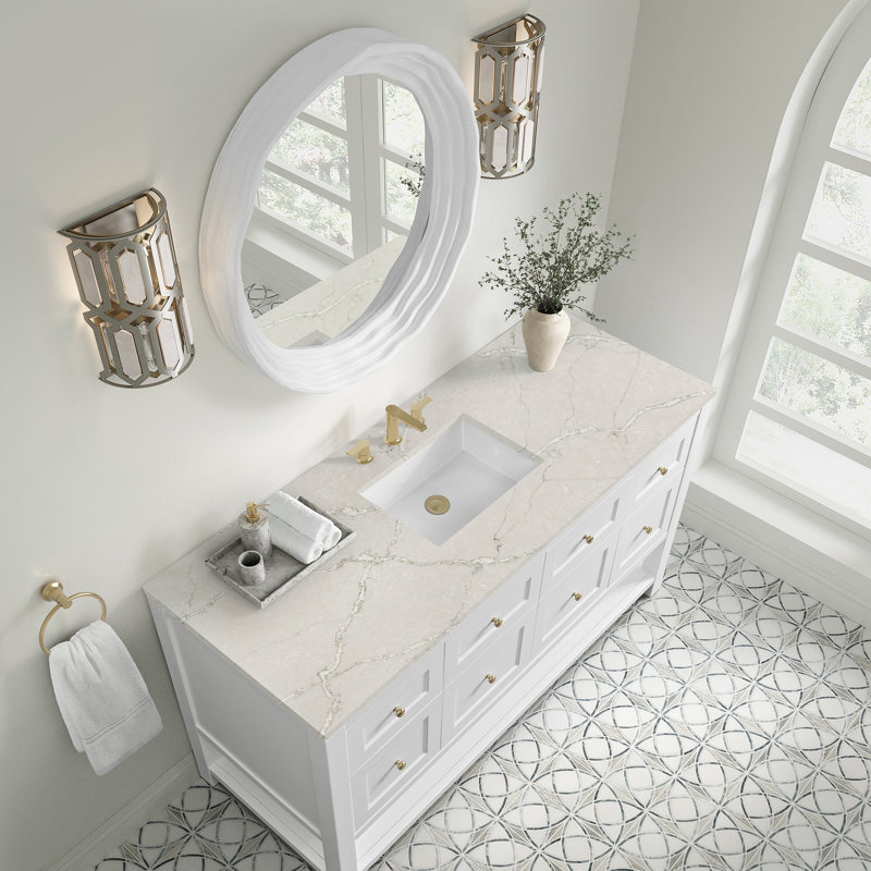 Breckenridge 60'' W Single Vanity, Victorian Silver Silestone, Bright White, Widespread