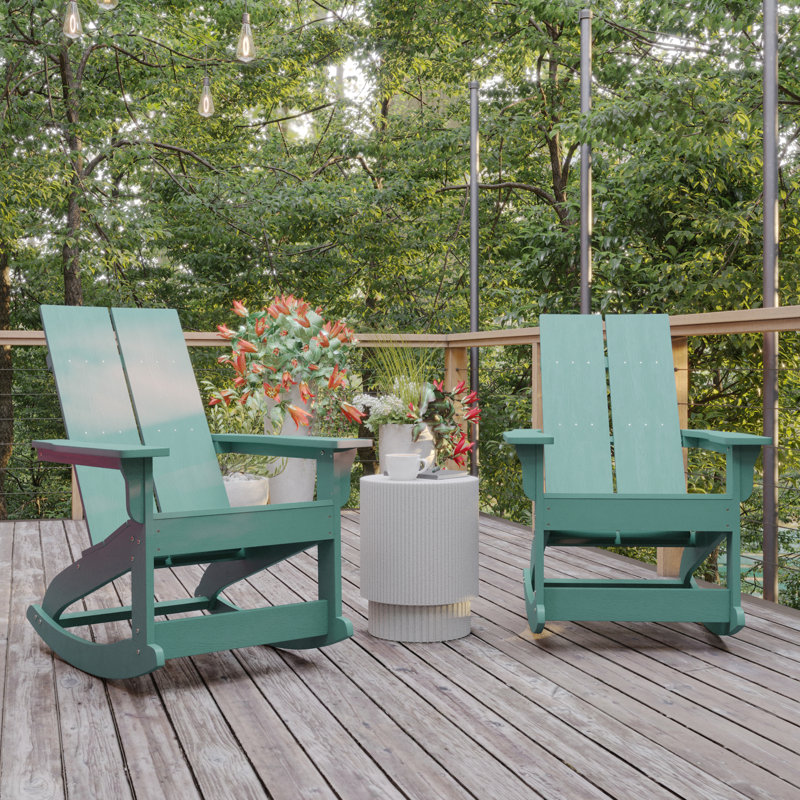Balasi Indoor/Outdoor Modern 2-Slat Adirondack Poly Resin Rockers, Sea Foam
