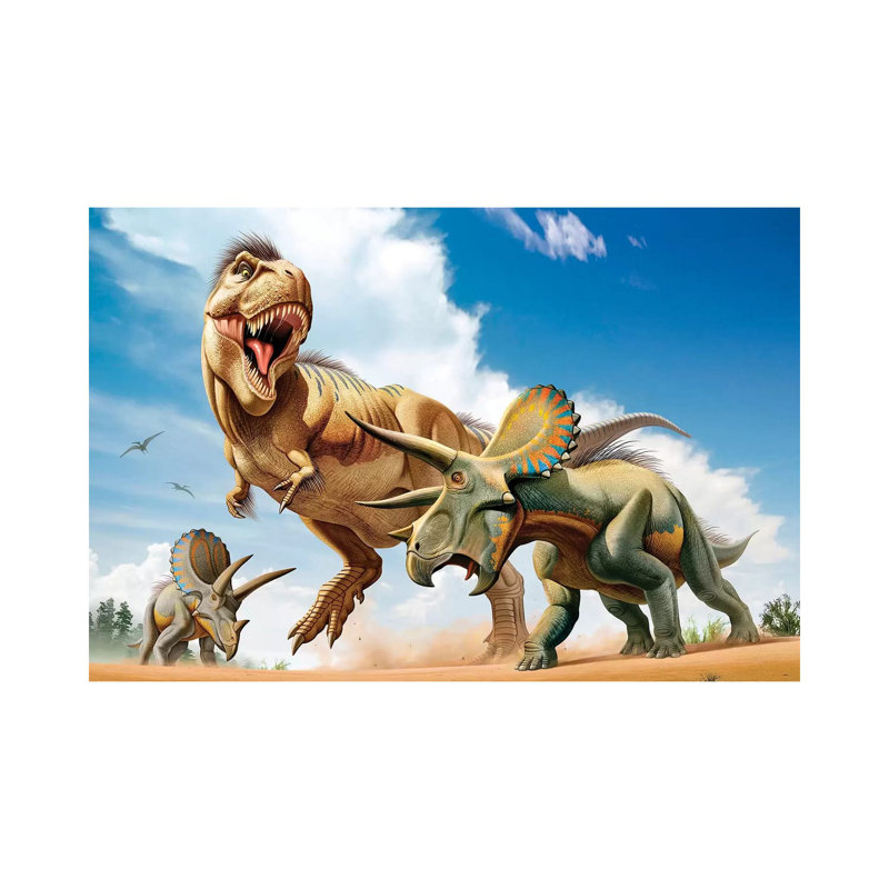 «Tyrannosaurus Rex Fighting with Two Triceratops» par Mohamad Haghani, impression sur toile tendue