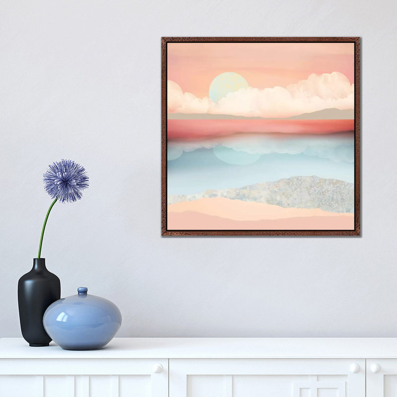 Mint Moon Beach - Print on Canvas, Classic Brown Wood Framed, 45.72 cm H x 45.72 cm W