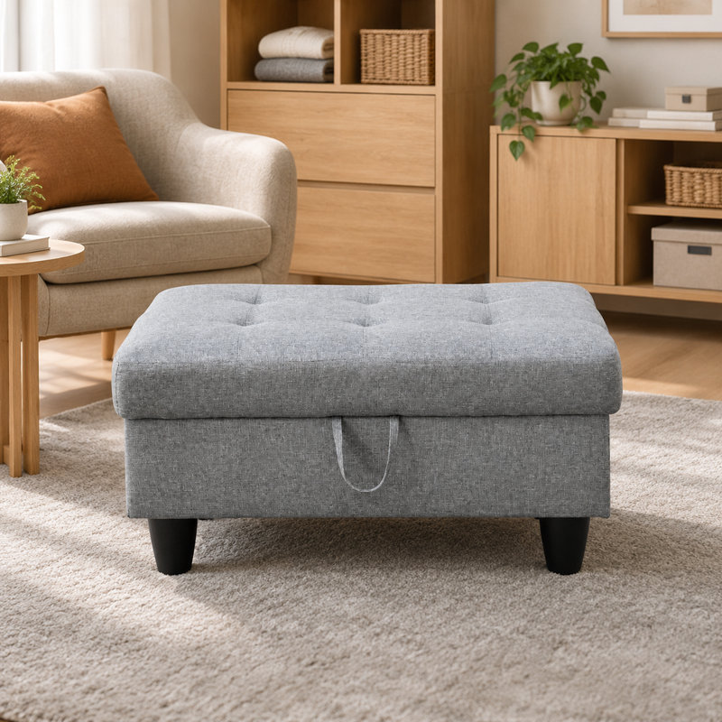 Parsifal Upholstered Fabric Storage Ottoman, Gray