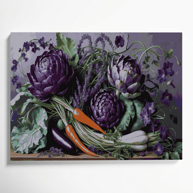 Légumes, fleurs violettes, art mural sur toile mauve, H 8 po x l 10 po